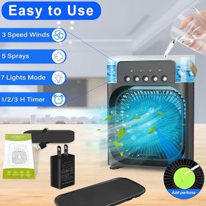 Mini Cooler For Home With 3 Speed Mode With Water Spray 7 Color LED And Timer